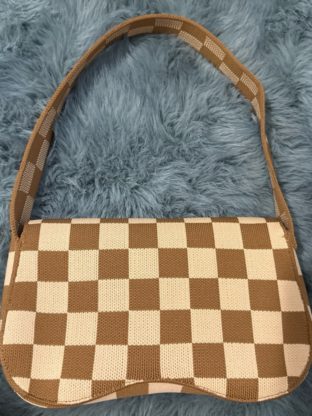 JW PEI Tan and Cream Checkered Shoulder Bag‎ - Picture 3 of 6